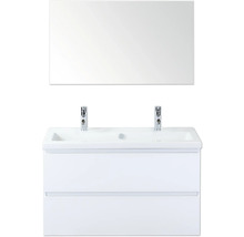 Umývadlo s dvoma umývadlami, skrinkou a zrkadlom do kúpeľne