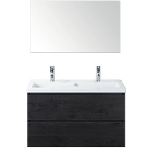 Súprava kúpeľňového nábytku s dvojitým umývadlom, skrinkou pod umývadlo a zrkadlom