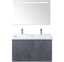 Skrinka pod umývadlo s dvoma umývadlami a zrkadlom s osvetlením