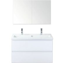 Dvojité umývadlo so skrinkou a zrkadlovou skrinkou do kúpeľne