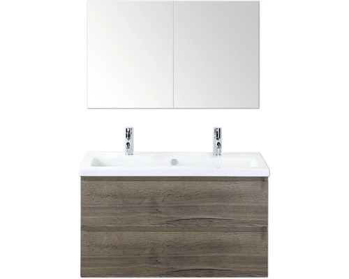 Umývadlo so skrinkou, dve umývadlá a zrkadlová skrinka