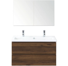 Kúpeľňová umývadlová skrinka so zrkadlom a drevenou spodnou skrinkou