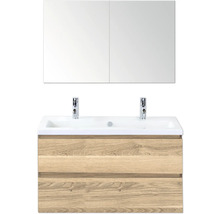 Skrinka pod umývadlo s dvomi zásuvkami, umývadlo a zrkadlová skrinka