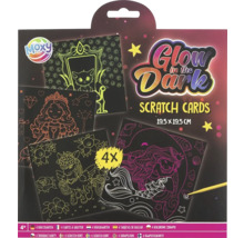 Sada obrázkov na škrabanie Moxy Glow in the Dark so štyrmi škrabacími kartami a škrabkou, 19,5 x 19,5 cm