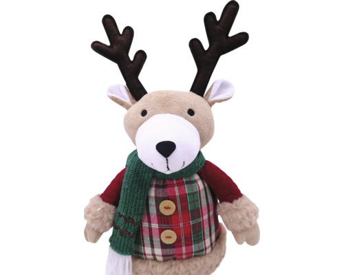 Plyšová figúrka soba so šálom a kockovaným vrchom ako dekorácia