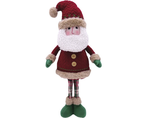 Dekoratívna figúrka Santa Clausa s červenou čiapkou, bielou bradou a zelenými kockovanými nohavicami