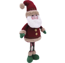 Dekoratívna figúrka Santa Clausa s červenou čiapkou, károvanými nohavicami a zelenými topánkami.