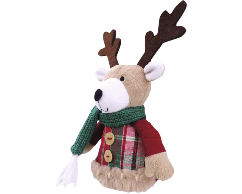 Dekoratívna figúrka sob so šálom a kockovanou bundou