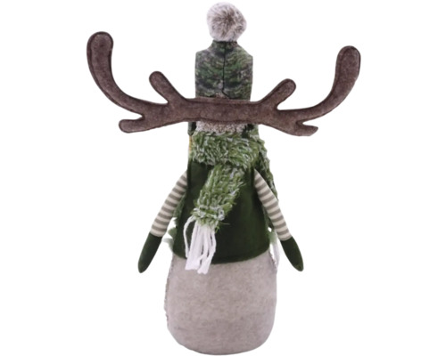 Dekoratívny los s čiapkou a šálom ako vianočná dekorácia