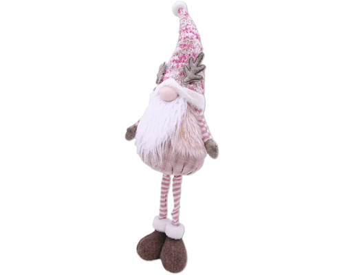 Dekoratívny vianočný škriatok s bradou a pruhovanou nohou