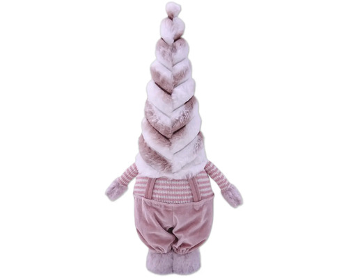 Dekoratívny trpaslík s kožušinovou čiapkou a pruhovaným topom ako vianočná dekorácia