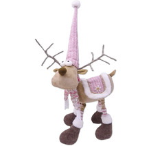 Dekoratívny vianočný sob s čiapkou a šálom