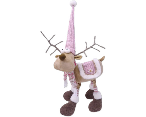 Dekoratívny vianočný sob s čiapkou a šálom