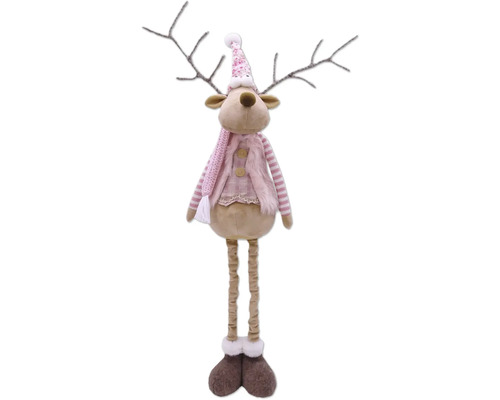 Dekoratívna figúrka soba s teleskopickými nohami Lafiora, výška 95 cm Dekoratívna figúrka sobov s čiapkou, šálom a vestou