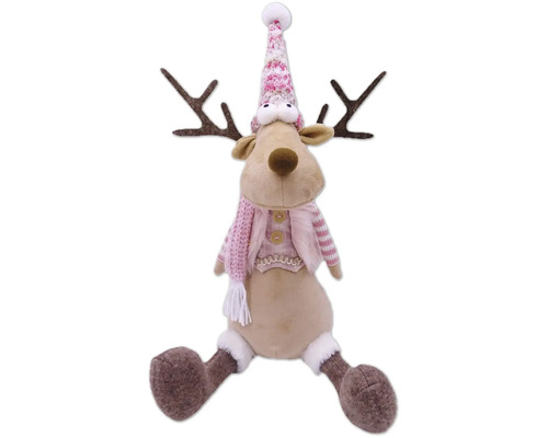 Dekoratívna figúrka ružový sob Lafiora, výška 43 cm Dekoratívna figúrka soba s čiapkou a šálom