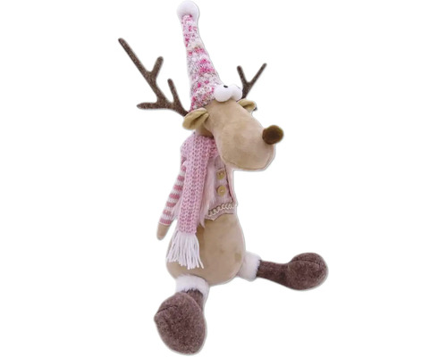 Dekoratívny sob s čiapkou a šálom ako vianočná dekorácia