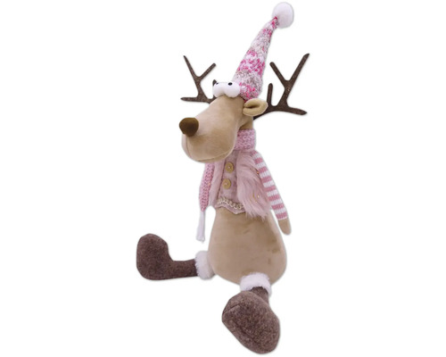 Dekoratívny sob s čiapkou a šálom na vianočné obdobie