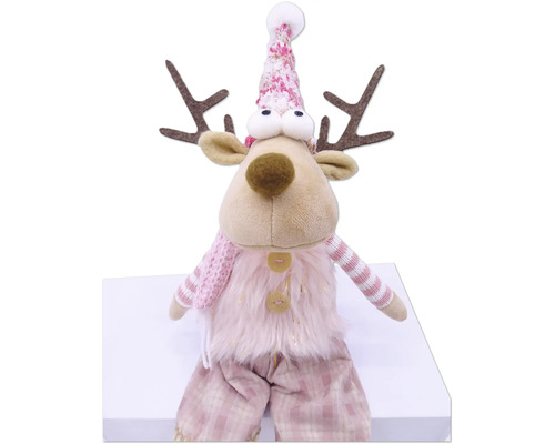 Dekoratívny sob s čiapkou a parohami ako vianočná dekorácia