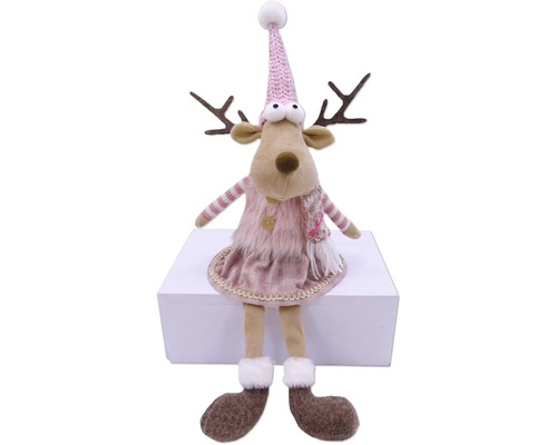 Dekoratívna figúrka ružový sob Lafiora, výška 48 cm Dekoratívny sob s čiapkou a šaty ako vianočná dekorácia