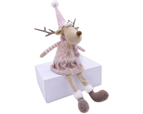 Dekoratívny sob z textilu s čiapkou a šatami