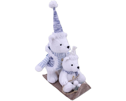 Dekoratívne ľadové medvede na saniach s čiapkou a šálom