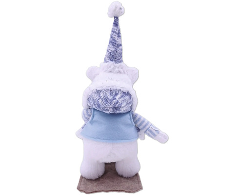 Dekoratívna figúrka medveďa s čiapkou a vestou ako sezónna dekorácia