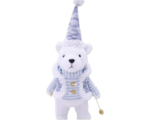 Dekoratívna figúrka medveďa s čiapkou a svetrom