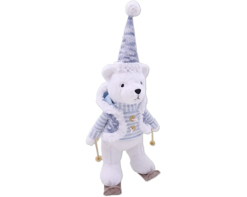 Dekoratívny ľadový medveď s čiapkou a lyžami ako vianočná dekorácia