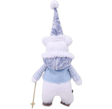 Dekoratívny ľadový medveď s čiapkou a lyžami zozadu