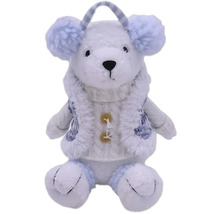 Dekoratívny látkový medveď s chráničmi sluchu a pletenou bundou