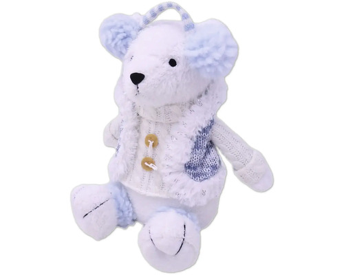 Plyšový medveď so svetrom a chráničmi sluchu