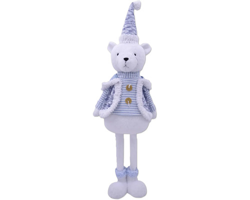 Dekoračný medveď s pruhovaným oblečením a čiapkou ako vianočná dekorácia
