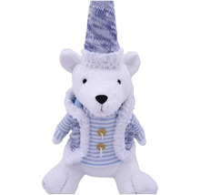 Dekoratívny ľadový medveď s pletenou čiapkou a vestou