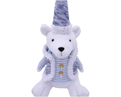 Dekoratívny ľadový medveď s pletenou čiapkou a vestou