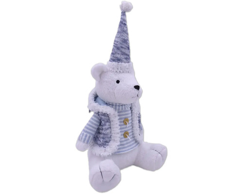 Dekoratívny látkový medveď s čiapkou a bundou ako vianočná dekorácia