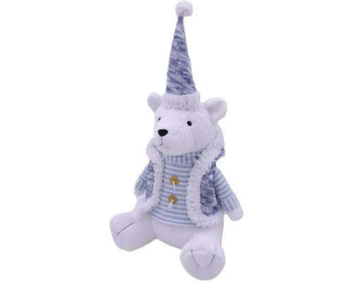 Dekoratívna figúrka ľadového medveďa s čiapkou a vestou