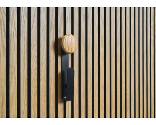 Stenový panel s vešiakom na šaty z dreva a kovu