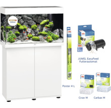 Kompletná akvarijná súprava so skrinkou, kŕmnym automatom, plagátom a filtračnými médiami