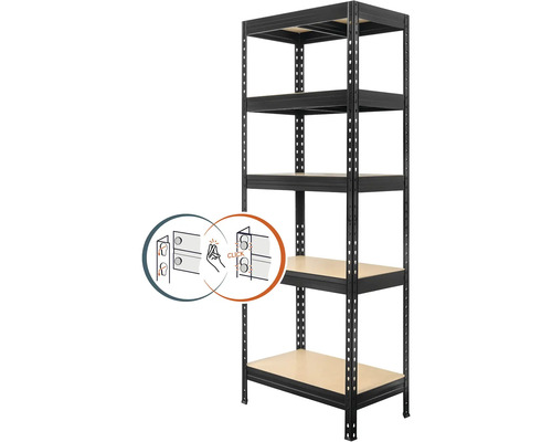 Kovový regál Kovona Praktik VRPRV1800753505C0001 1800x750x350 mm 5 políc čierny
