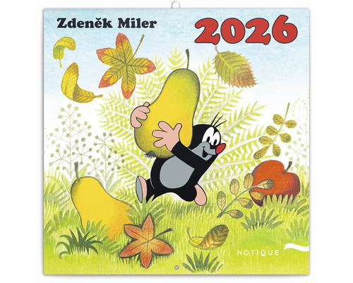 Poznámkový kalendár Krtko 2026 Nástenný kalendár Notique 2026 s motívom krtka a jesenným ovocím