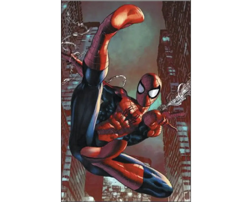 Obraz Decopanel Spiderman 1 90x58cm Komiksová ilustrácia Spider-Mana na pozadí mesta.