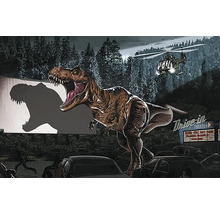 Scéna s Tyranosaururom Rexom, autokinom, helikoptérou a utekajúcimi ľuďmi