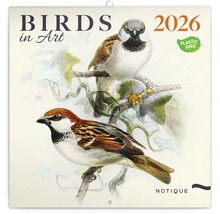 Nástenný kalendár Notique Birds in Art 2026 s ilustráciami vtákov