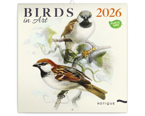 Nástenný kalendár Notique Birds in Art 2026 s ilustráciami vtákov