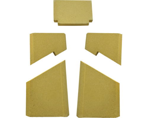 Výstelka ohniska pre kachle, pozostávajúca z piatich tvarových tehál