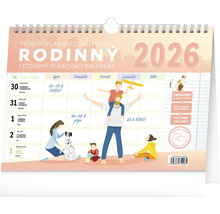 Rodinný plánovací kalendár na rok 2026 s ilustráciami rodinných aktivít