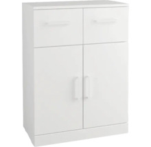 Biela kúpeľňová skrinka s dvoma zásuvkami a dvoma dvierkami