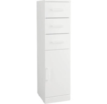 Biela kúpeľňová vysoká skrinka s tromi zásuvkami a jednými dverami