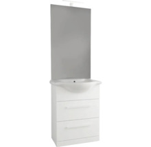 Biele umývadlo so zrkadlom a tromi zásuvkami do kúpeľne