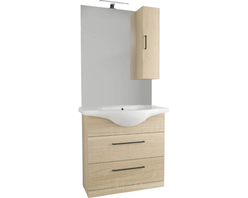 Súprava kúpeľňového nábytku form&style LANAI 190 cm x 87 cm x 50 cm biela lesklá Umývadlo so skrinkou, zrkadlová skrinka a osvetlenie